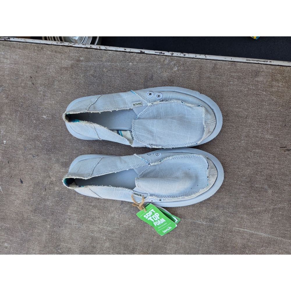 Sanuk Soft Top Foam Slip On Loafers Light Blue Grey Frayed Casual Shoes